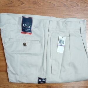 Izod Khaki Double Pleated Dress Pants 38W 29L NWT
